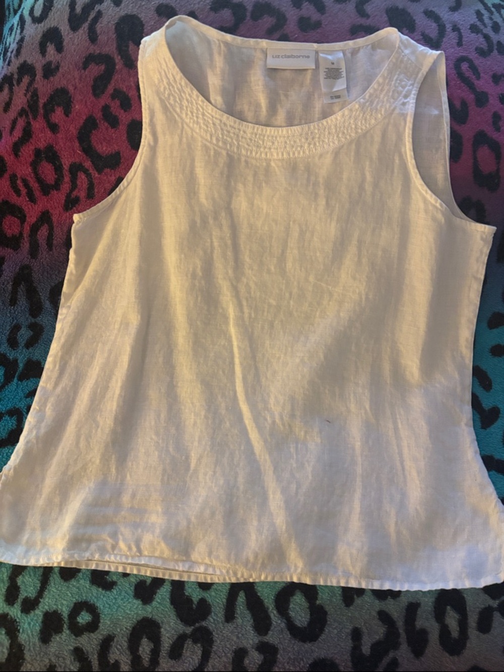 Liz Claiborne White Linen-Blend Sleeveless Tank Medium